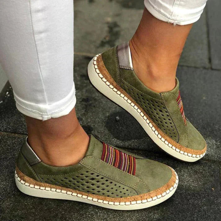 Women's beige orthopedic walking shoes with arch-supporting ergonomic insole for all-day comfort