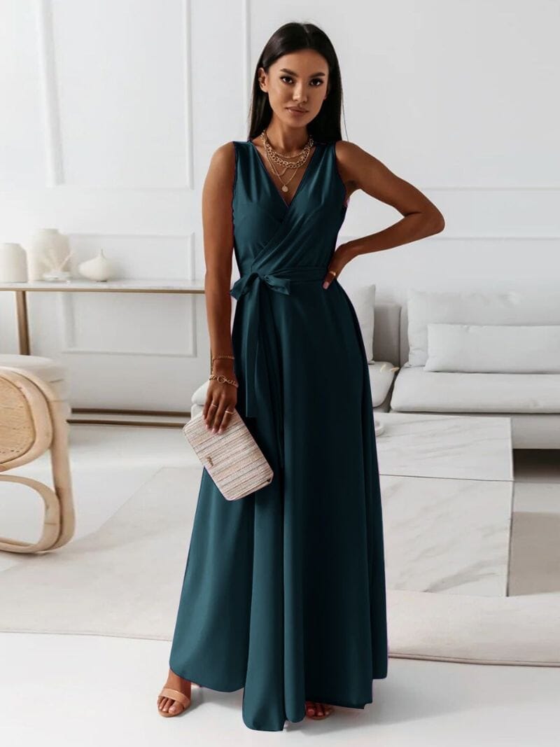 Elegant women's floral maxi dress with deep V-neck, flowing silhouette, versatile occasion wear