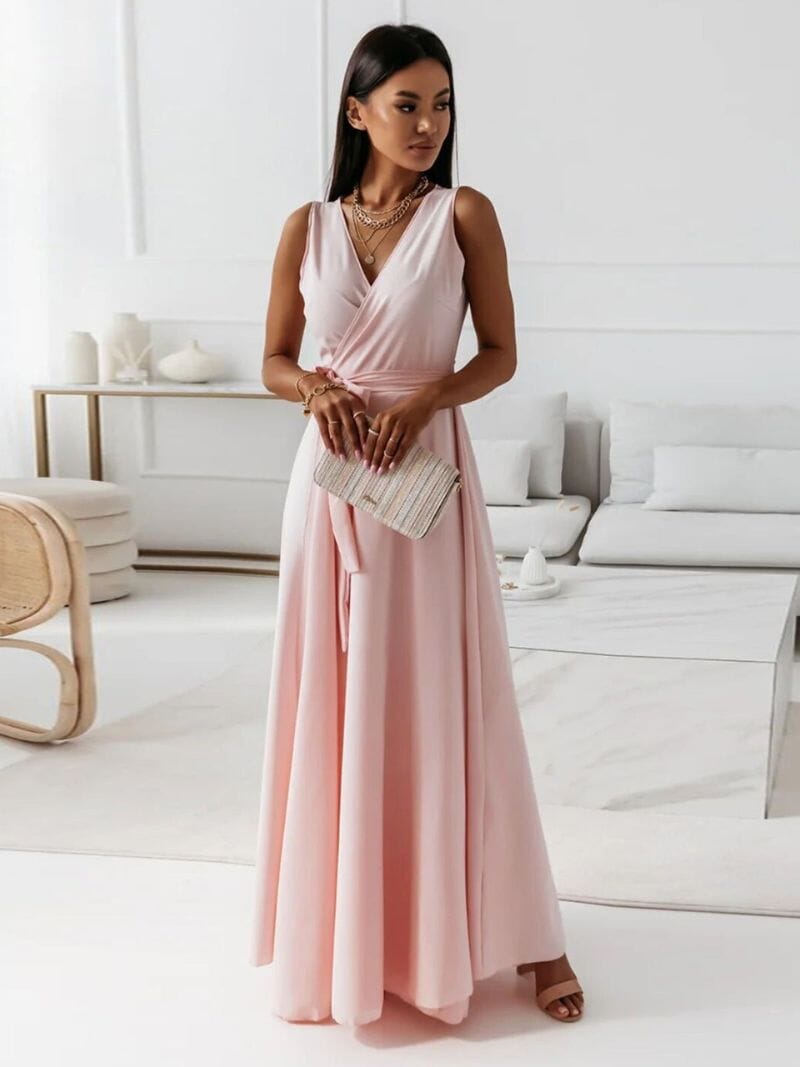 Elegant women's floral maxi dress with deep V-neck, flowing silhouette for versatile occasion wear