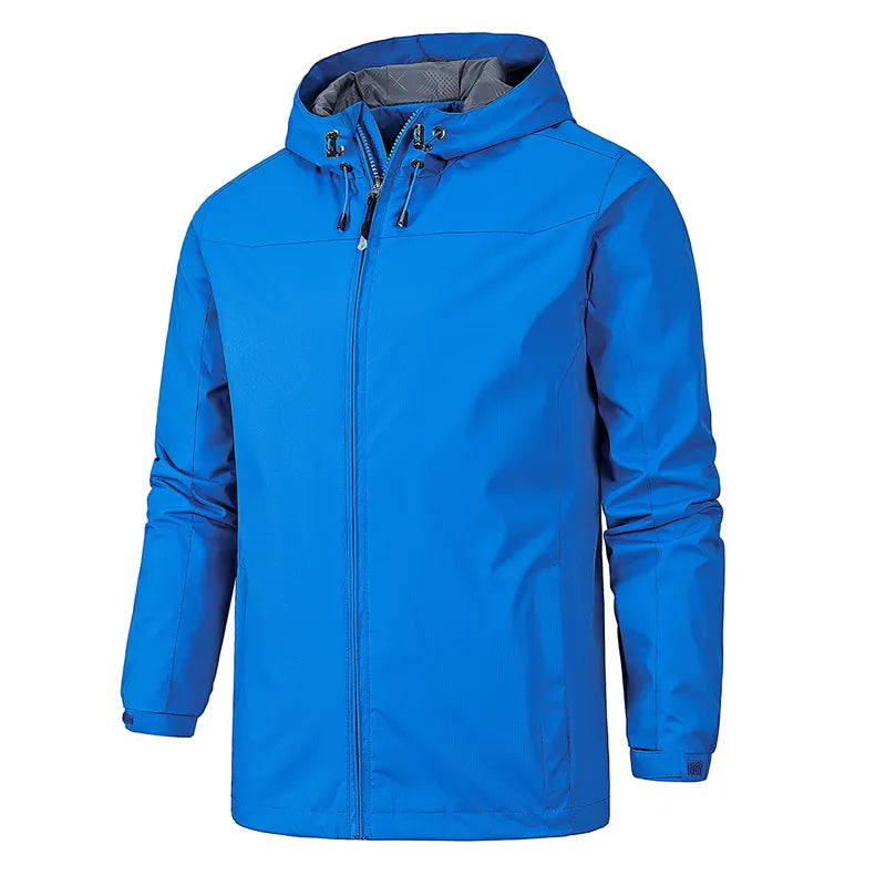 Gray water-resistant lightweight jacket with water-repellent finish, versatile all-season outdoor style