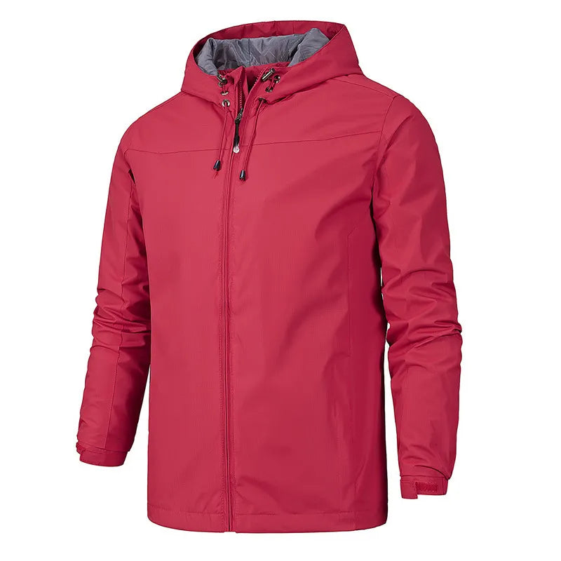 Gray water-resistant lightweight jacket with water-repellent finish, versatile all-season outdoor style