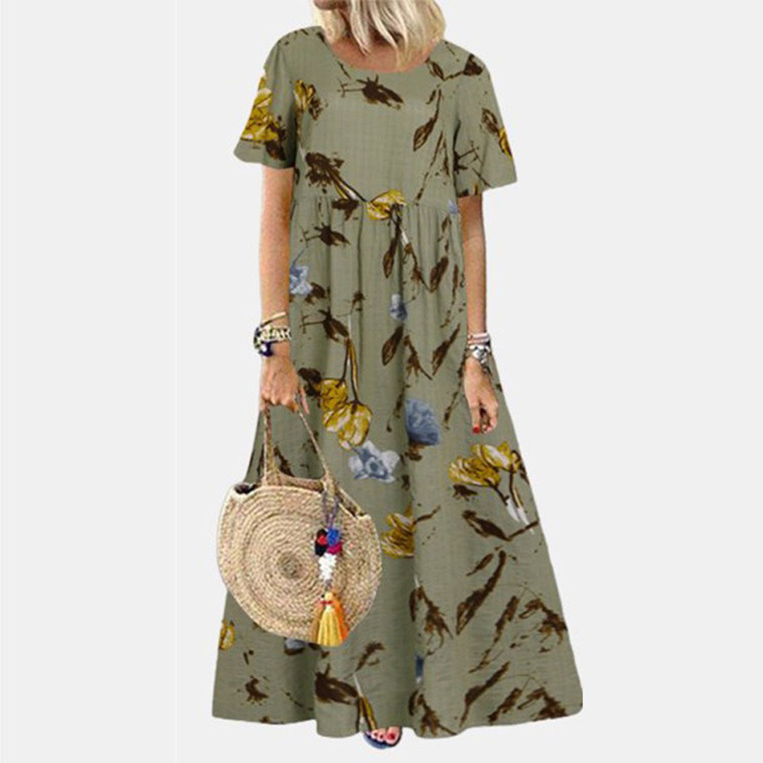 Women's loose-fit floral print maxi dress in breathable cotton blend, relaxed summer silhouette