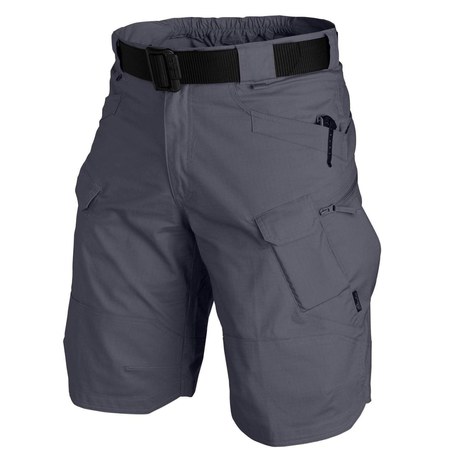 Men's lightweight outdoor hiking shorts in neutral tones with multiple pockets for travel and adventure