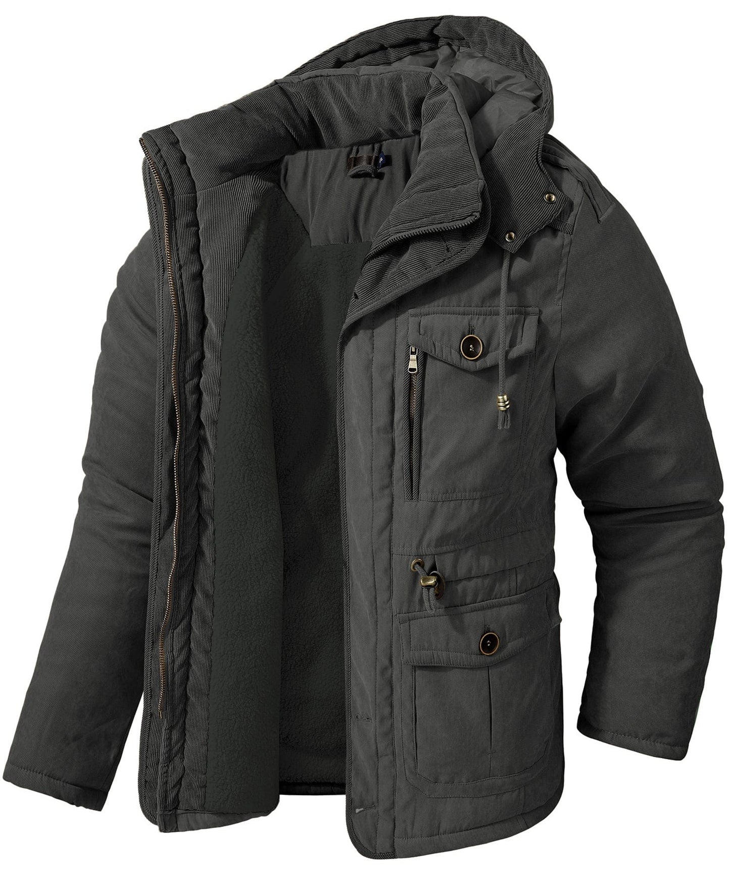 Men's Rowan insulated winter jacket, navy blue fleece-lined polyester with adjustable hood