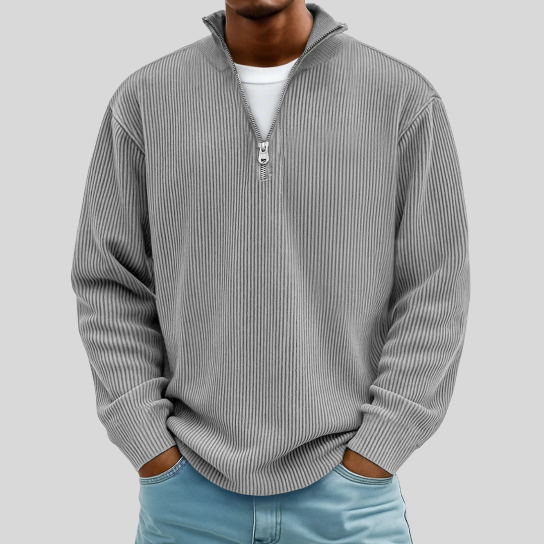 Men's ribbed half-zip sweater versatile knit with textured finish for modern layering