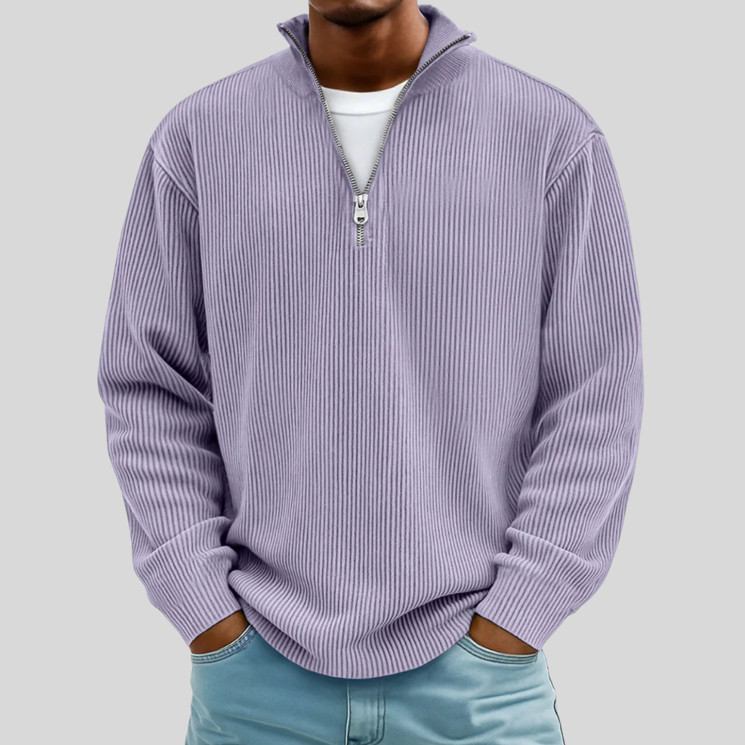Men's ribbed half-zip sweater versatile knit with textured finish for casual layering