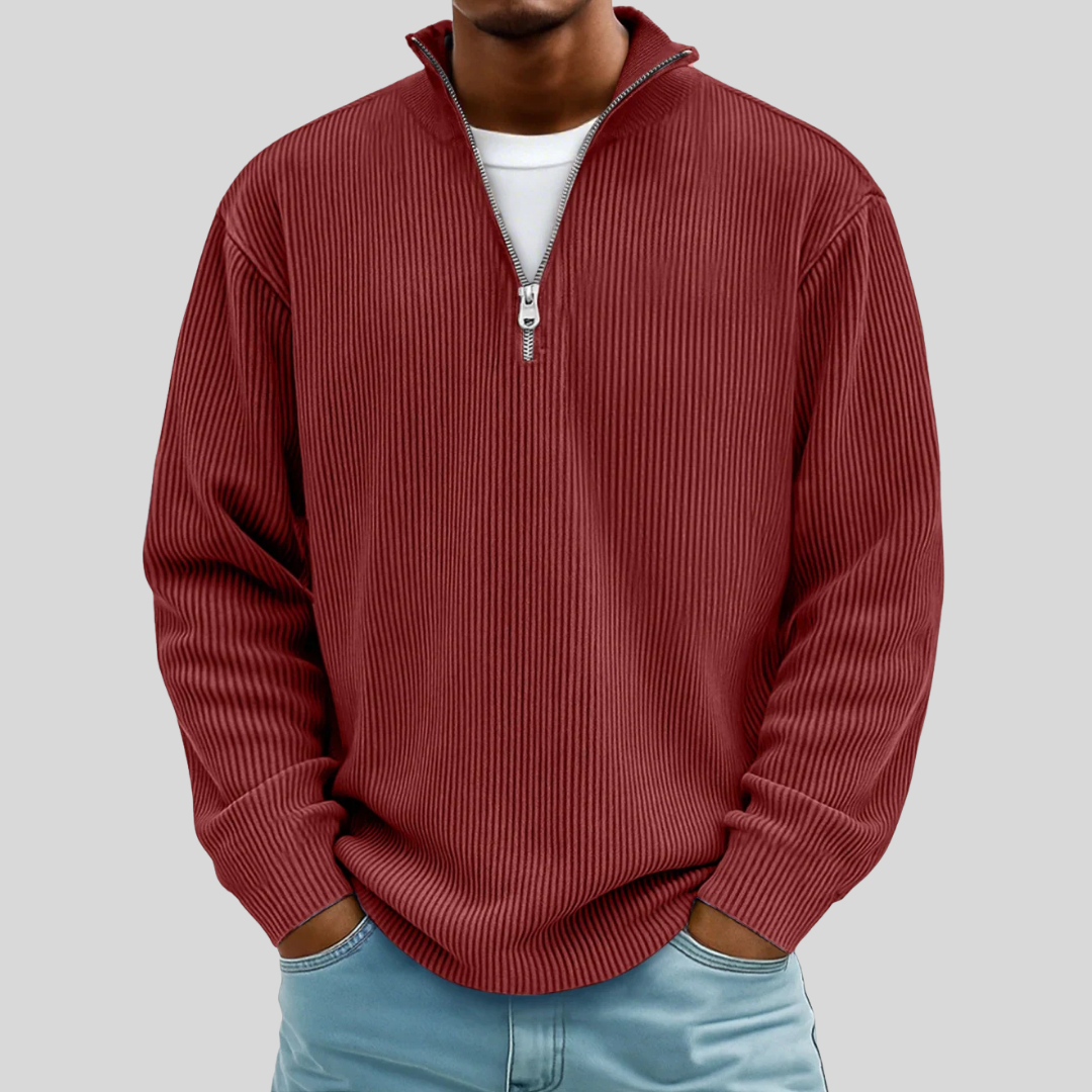 Men's ribbed half-zip sweater versatile knit with textured finish for modern layering