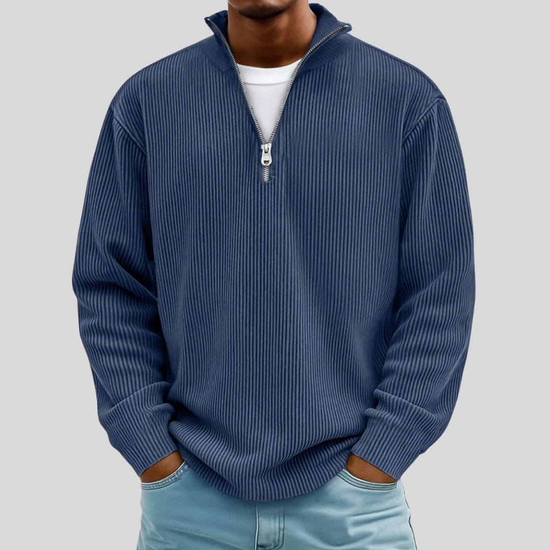 Men's ribbed half-zip sweater versatile knit with textured finish for casual layering