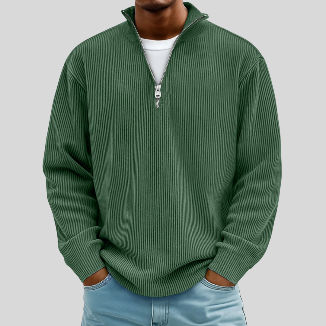Men's ribbed half-zip sweater versatile knit with textured finish for casual layering