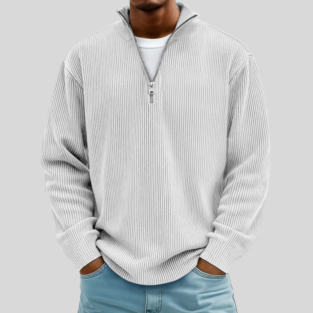 Men's ribbed half-zip sweater versatile knit layering piece with textured finish