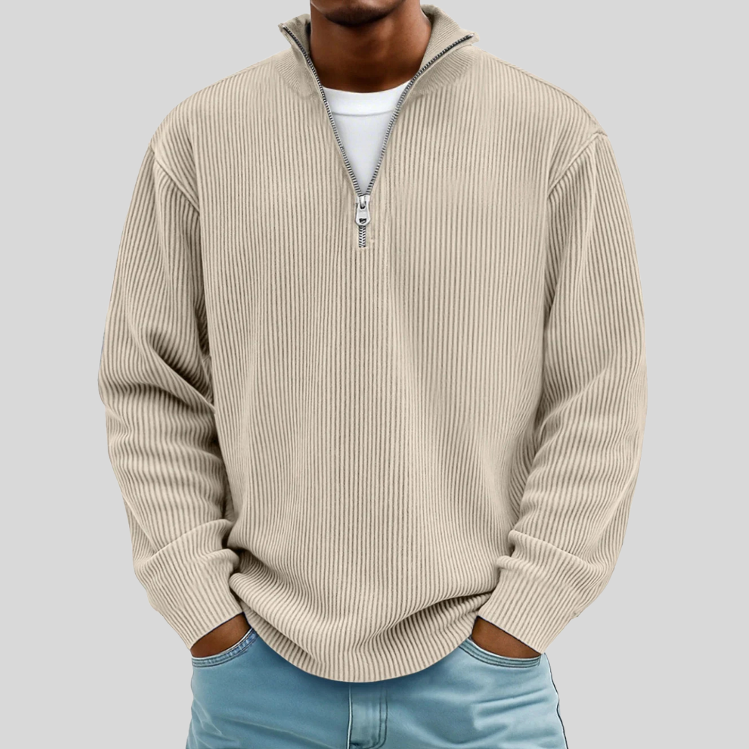 Men's ribbed half-zip sweater versatile knit with textured finish for modern layering