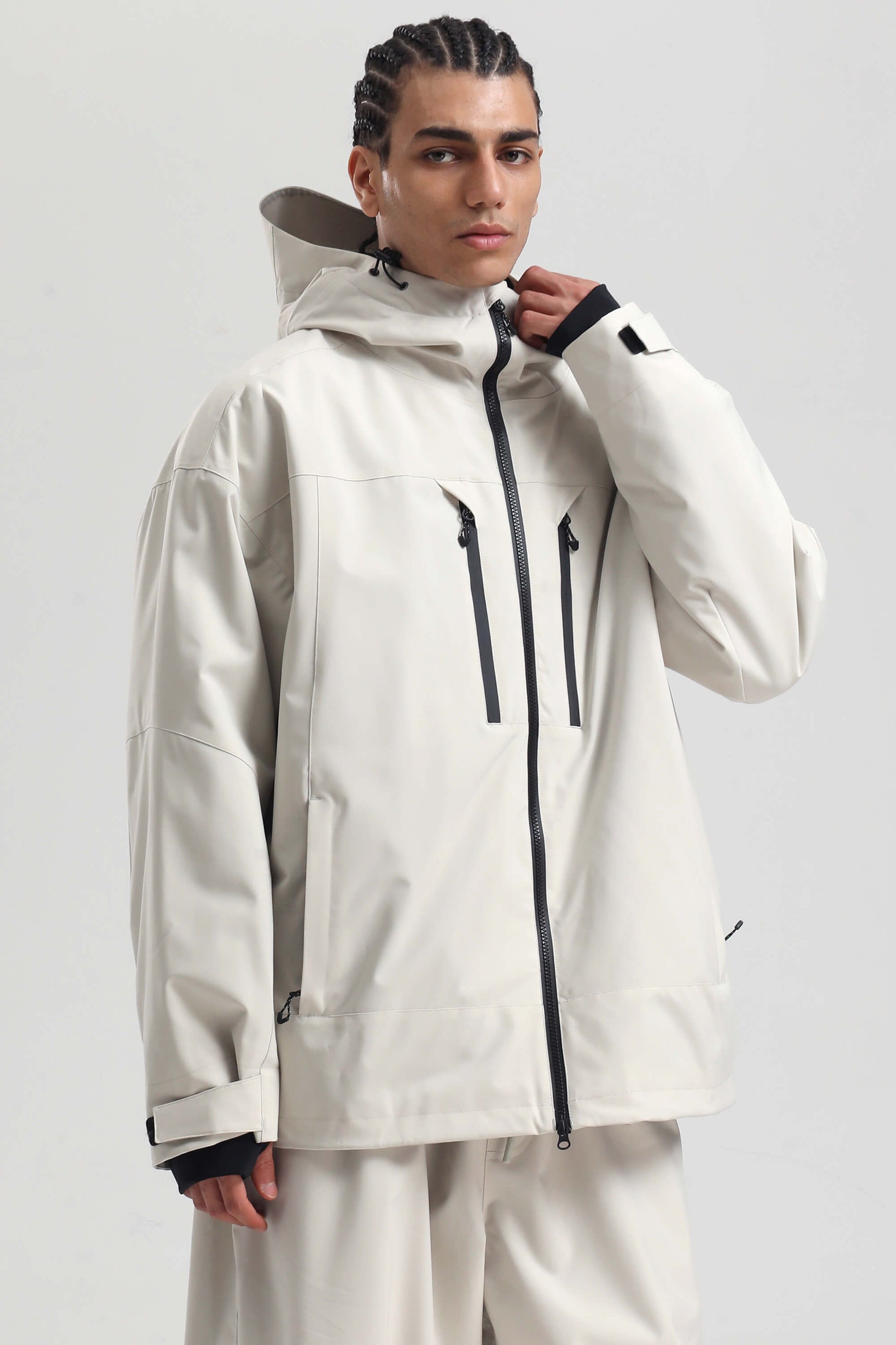 Men's coffee brown oversized insulated snow jacket with multi-pocket waterproof design for winter outdoors