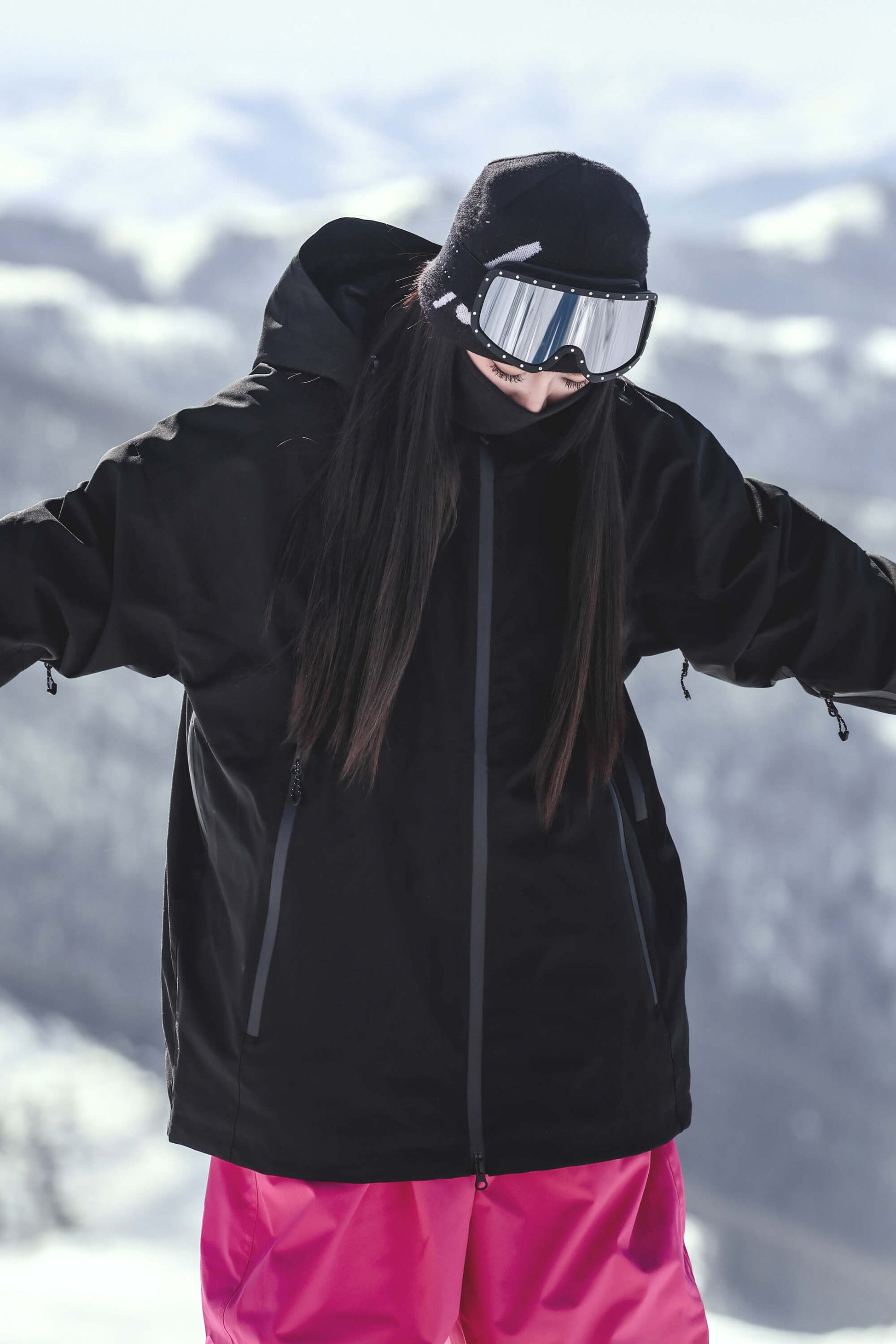 Women's khaki insulated snow jacket oversized fit fully sealed shell dual vents 15K waterproof