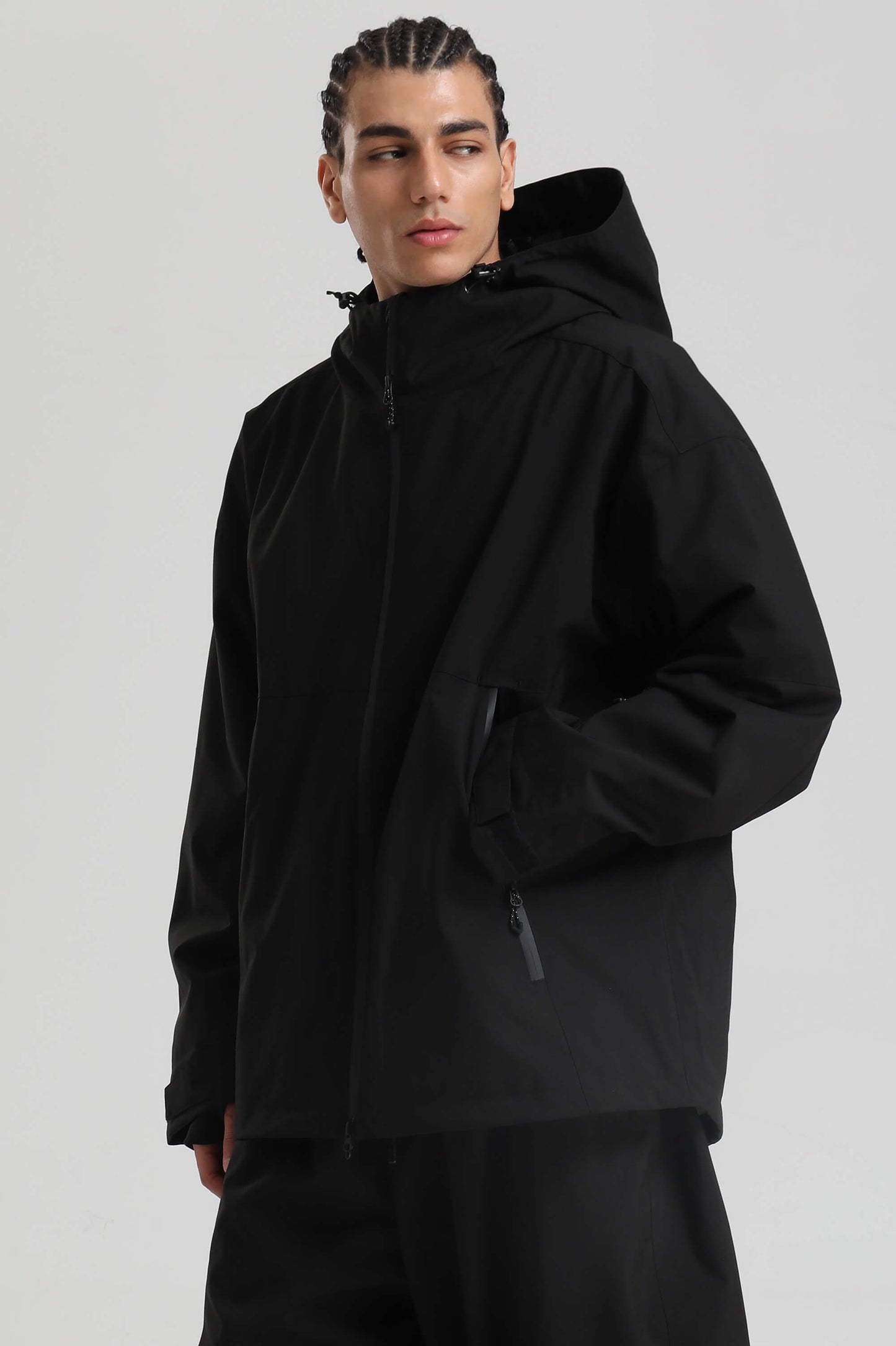 Men's light grey insulated snow jacket oversized fit with dual underarm vents and fully sealed seams