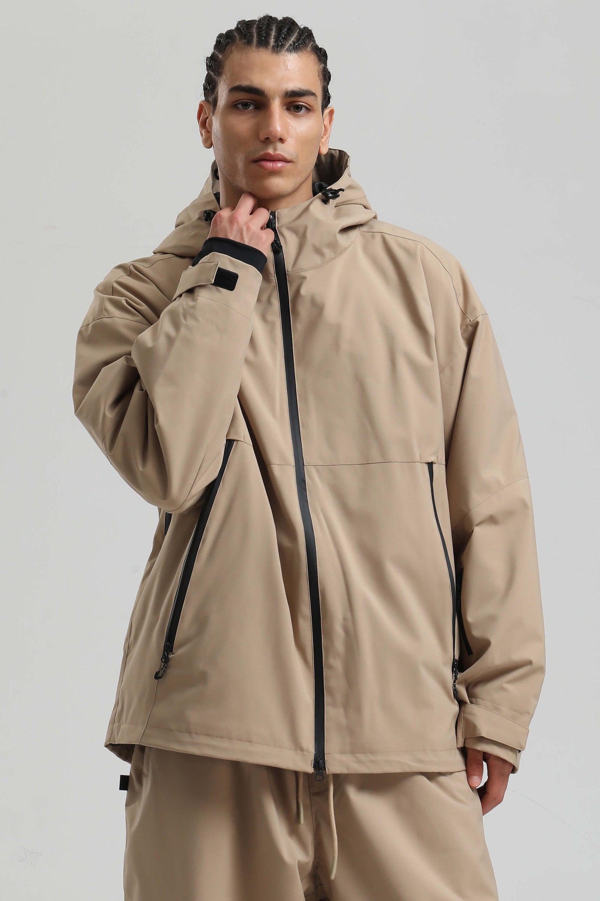 Men's army green insulated snow jacket minimalist cut with dual vents and YKK zippers