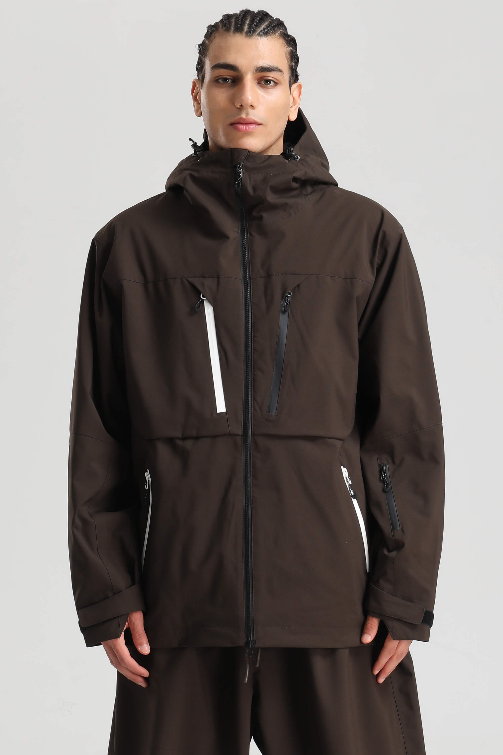 Men's black insulated snow jacket oversized fit contrast zippers fully sealed seams waterproof ski