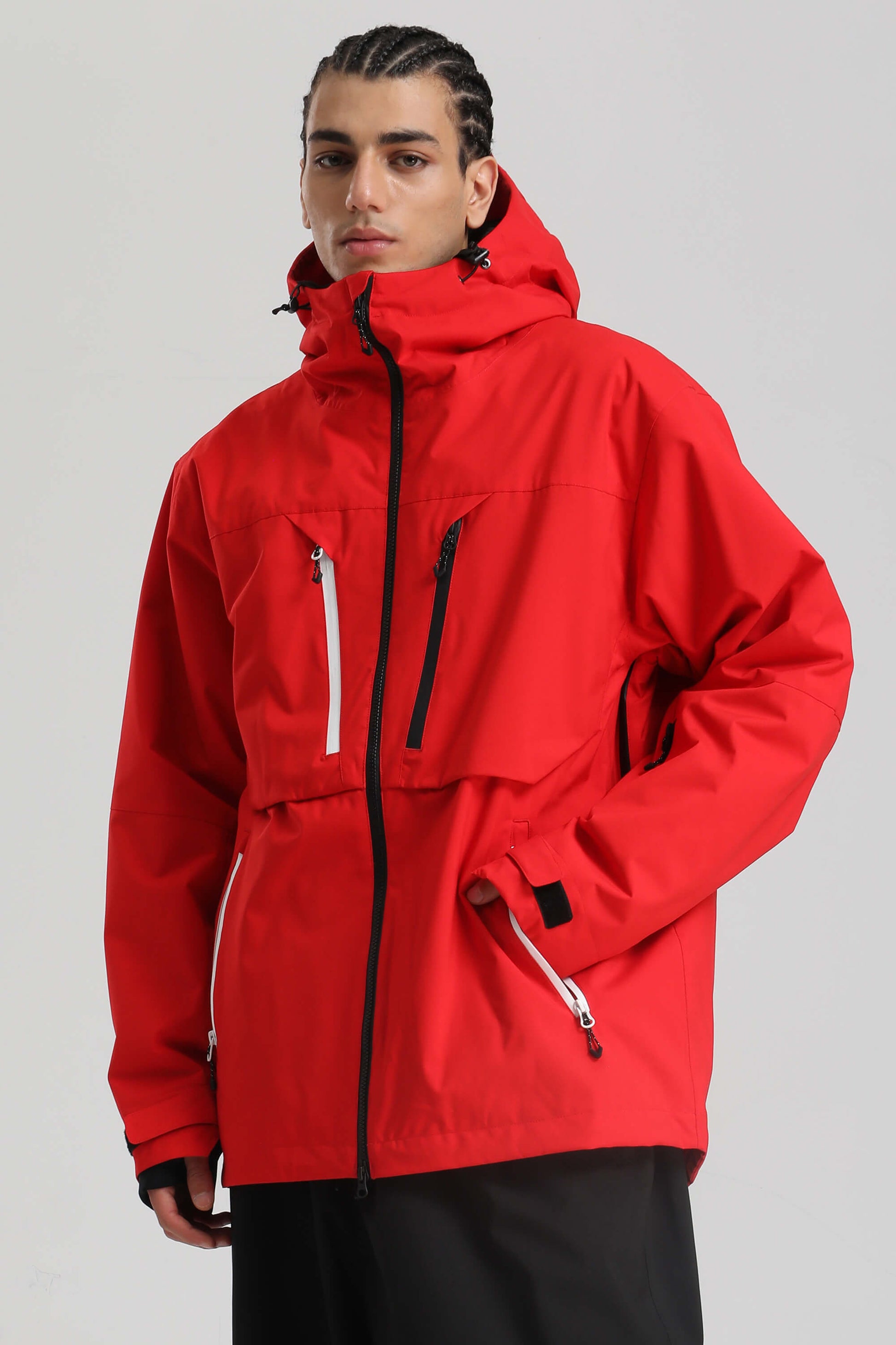 Men's black insulated snow jacket oversized fit contrast zippers fully sealed seams waterproof ski