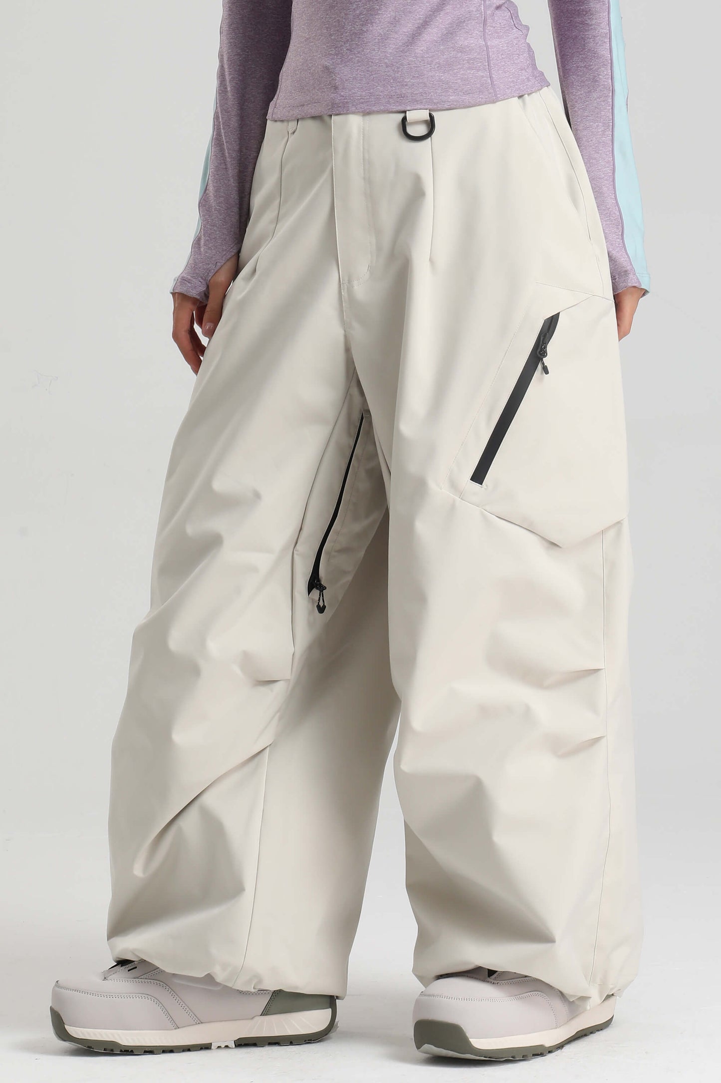 Women's ice blue lightweight baggy snow pants waterproof with inner thigh vents for skiing