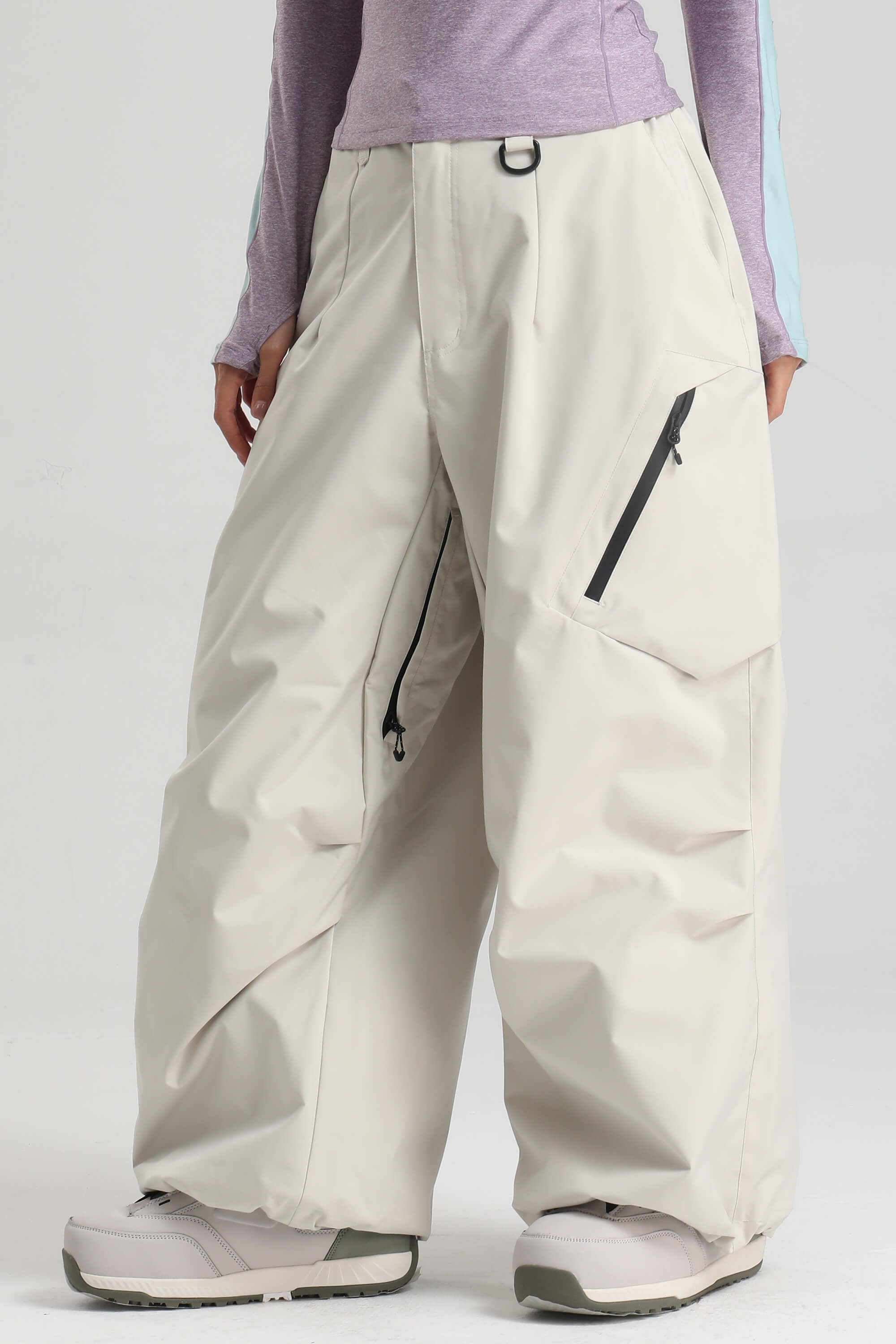 Women's ice blue lightweight baggy snow pants waterproof with inner thigh vents for skiing