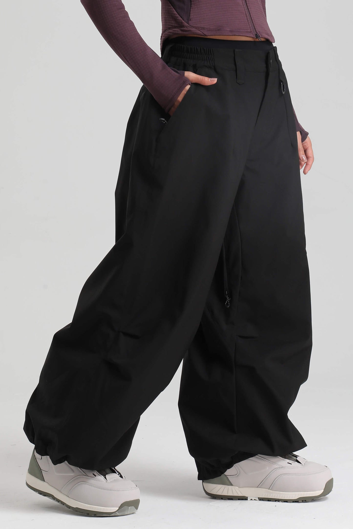 Women's ice blue lightweight baggy snow pants waterproof breathable with inner thigh vents