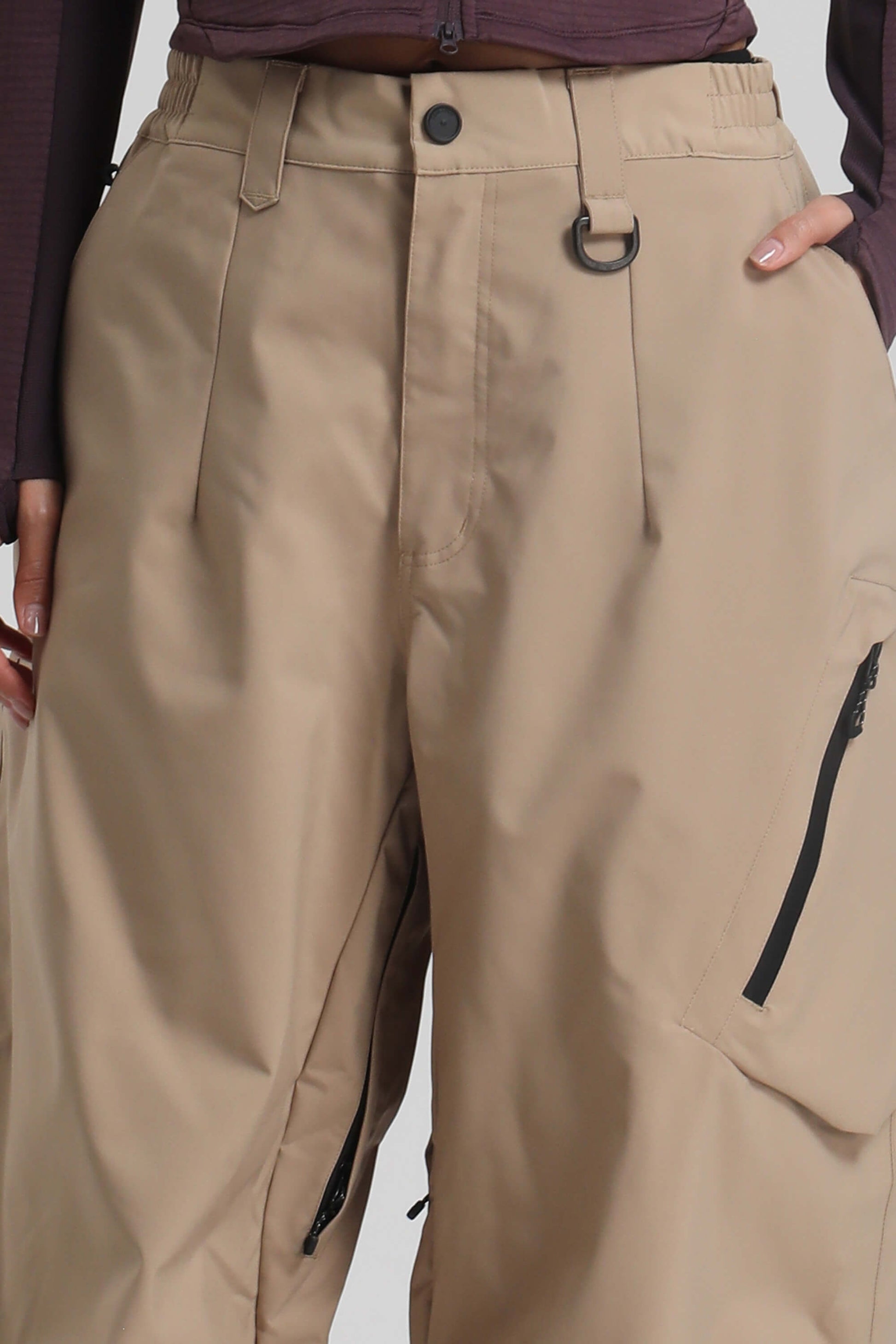 Women's rose baggy snow pants lightweight waterproof breathable with inner thigh vents for skiing
