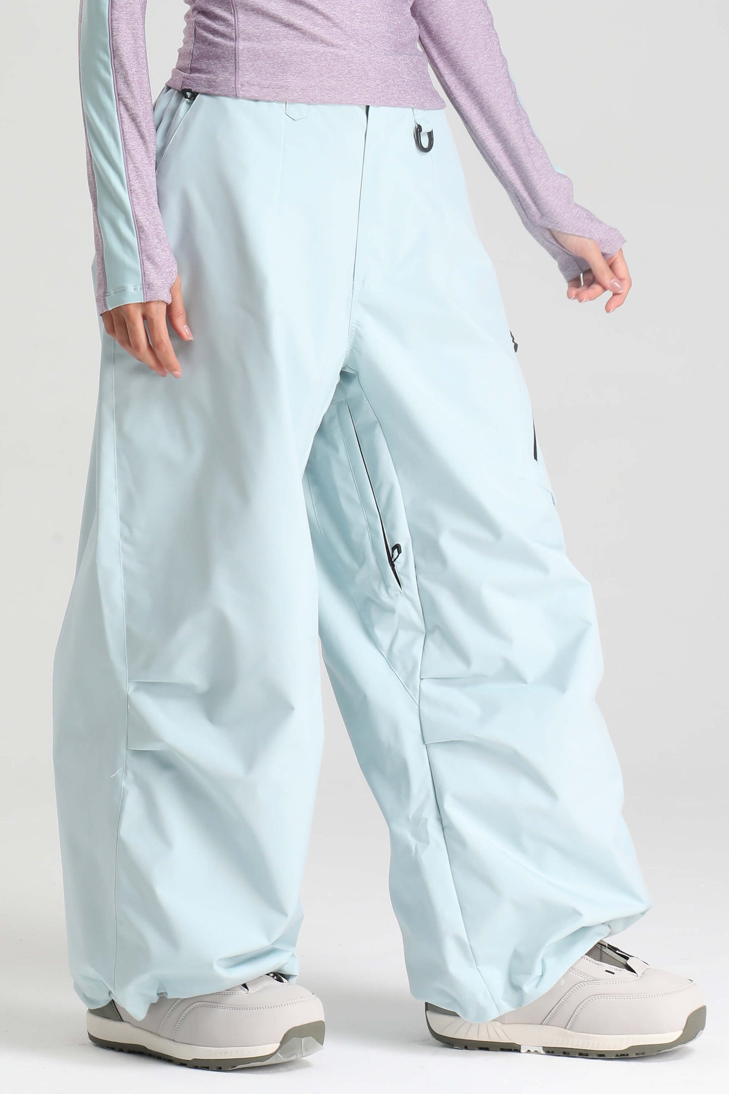 Women's rose baggy snow pants lightweight waterproof breathable with inner thigh vents for skiing
