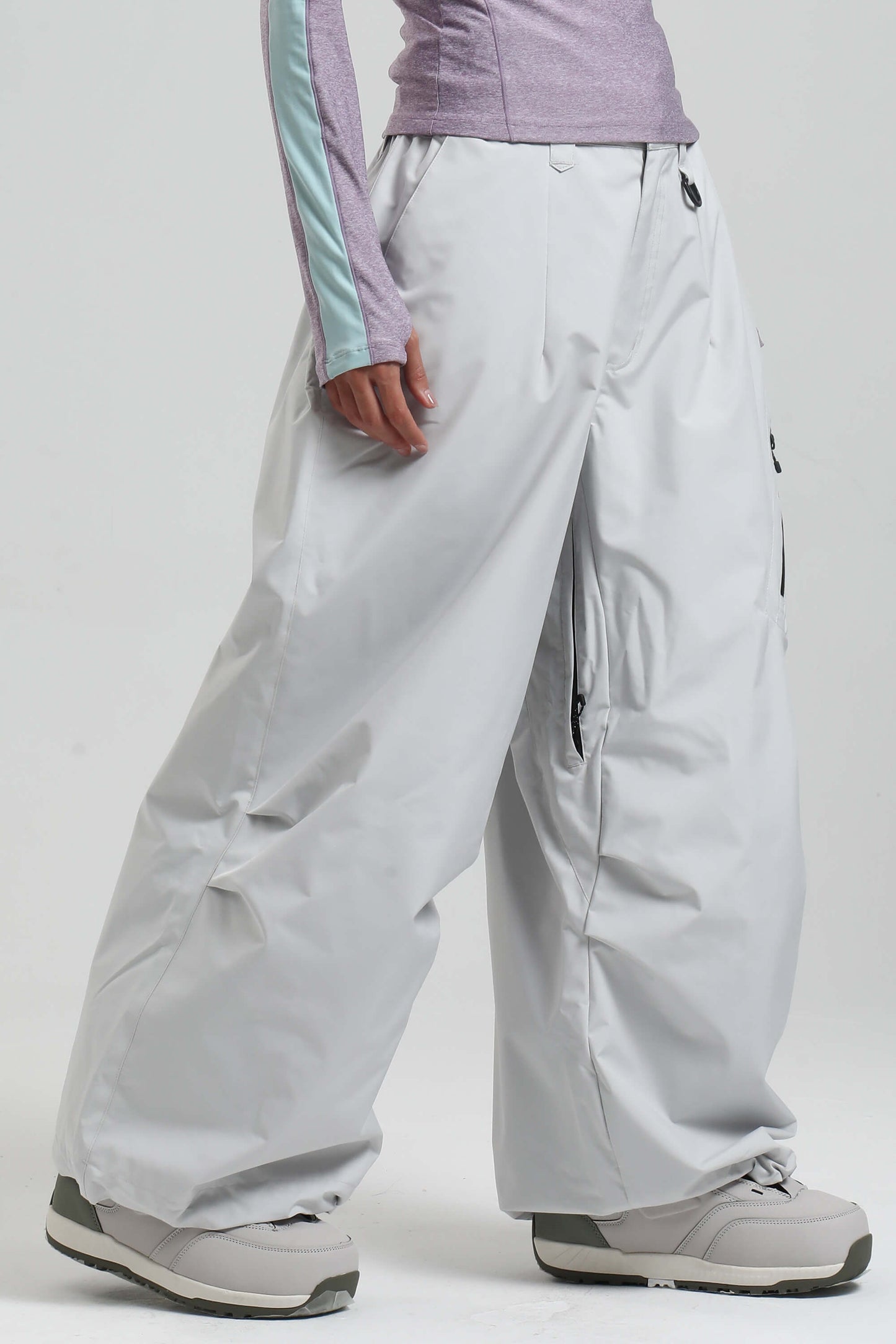 Women's rose baggy snow pants lightweight waterproof breathable with inner thigh vents for skiing