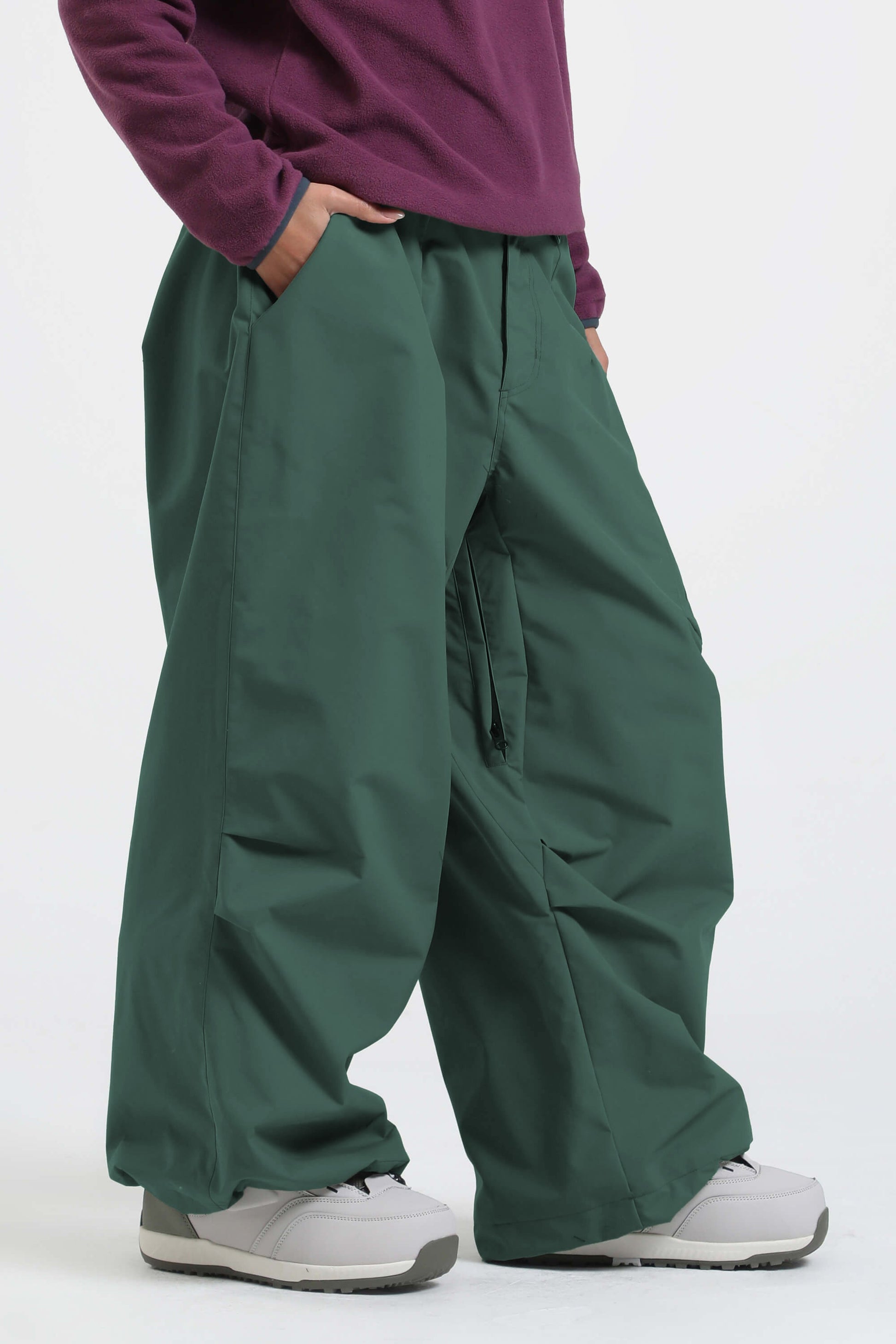 Women's ice blue lightweight baggy snow pants waterproof breathable with inner thigh vents