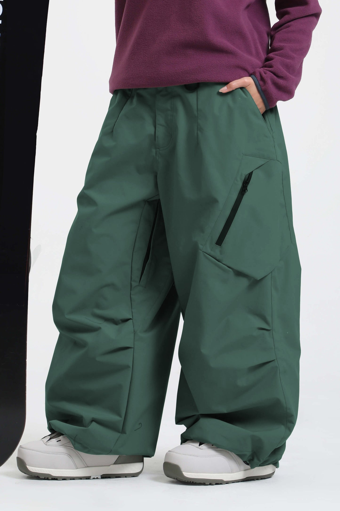 Women's rose baggy snow pants lightweight waterproof breathable with inner thigh vents for skiing