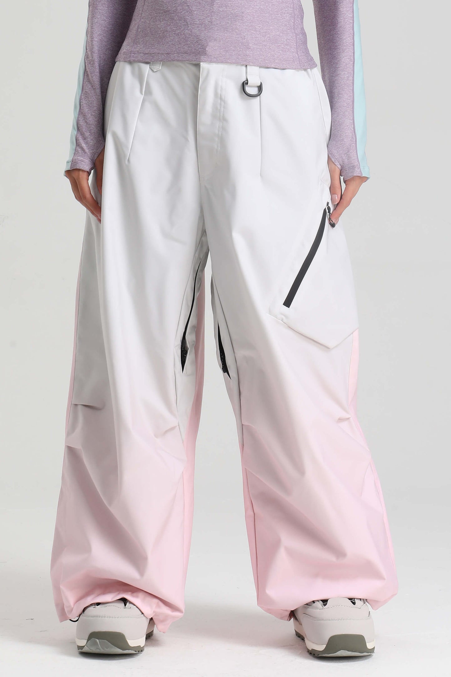 Women's ice blue lightweight baggy snow pants waterproof breathable with inner thigh vents