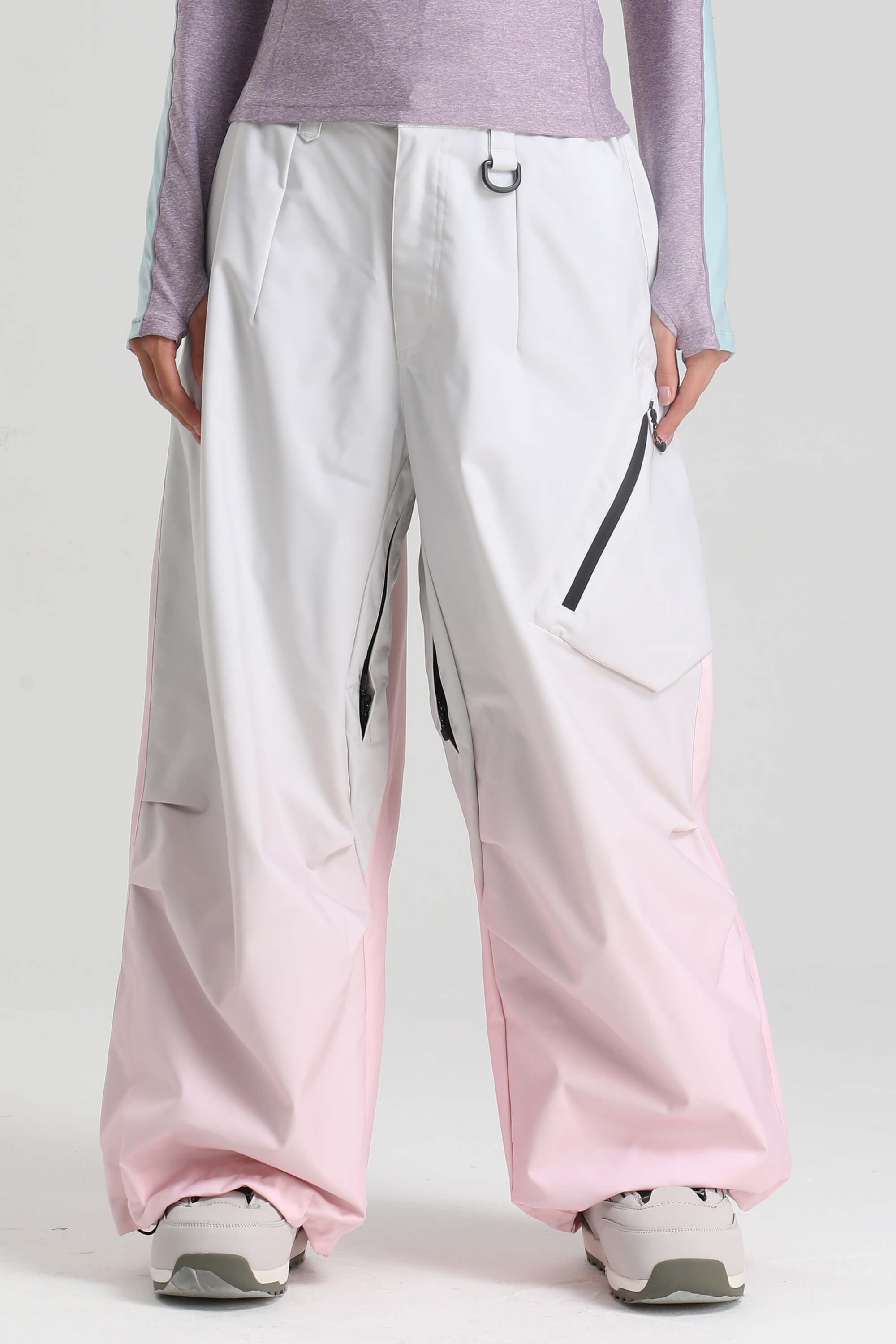 Women's ice blue lightweight baggy snow pants waterproof breathable with inner thigh vents