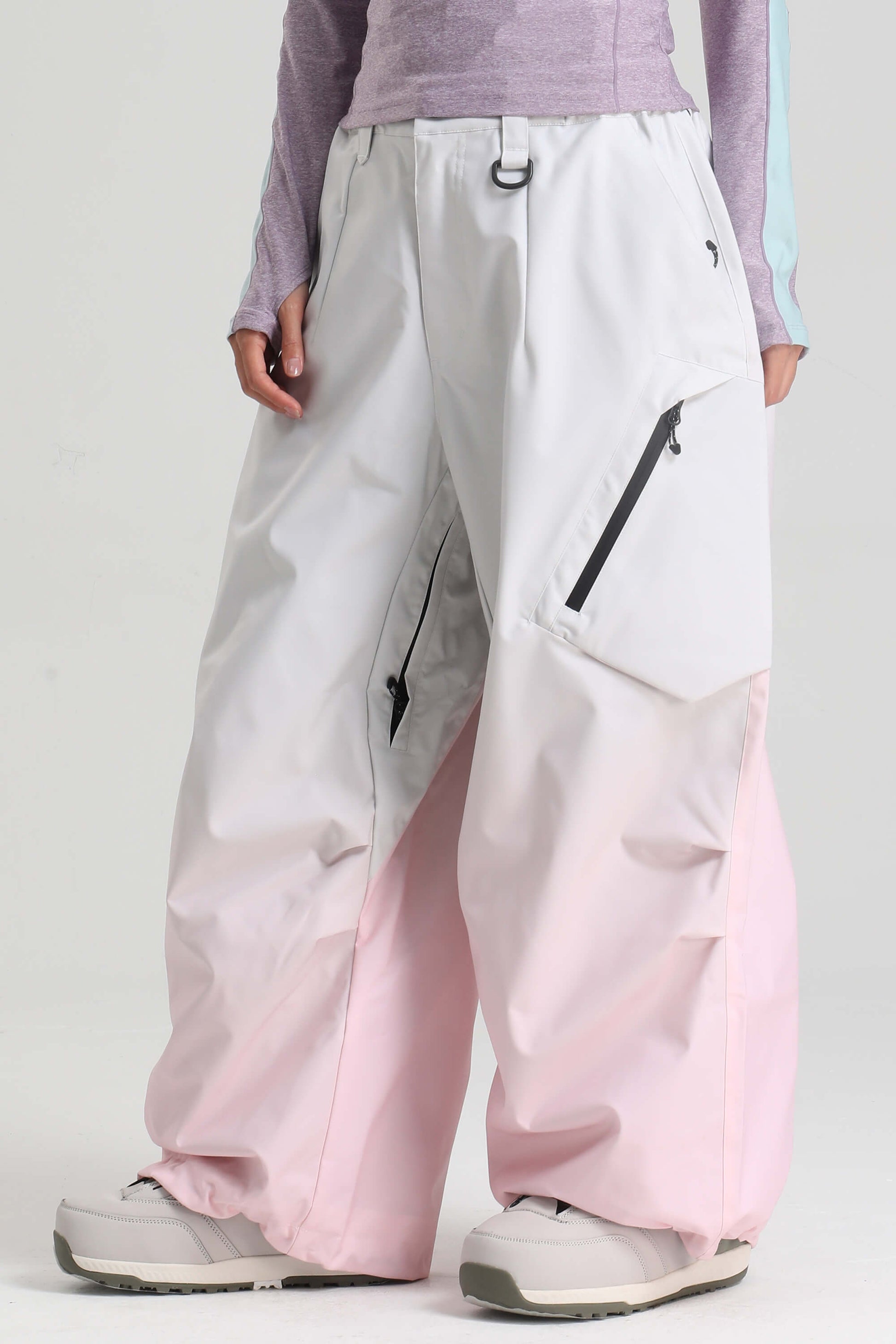Women's rose baggy snow pants lightweight waterproof breathable with inner thigh vents for skiing