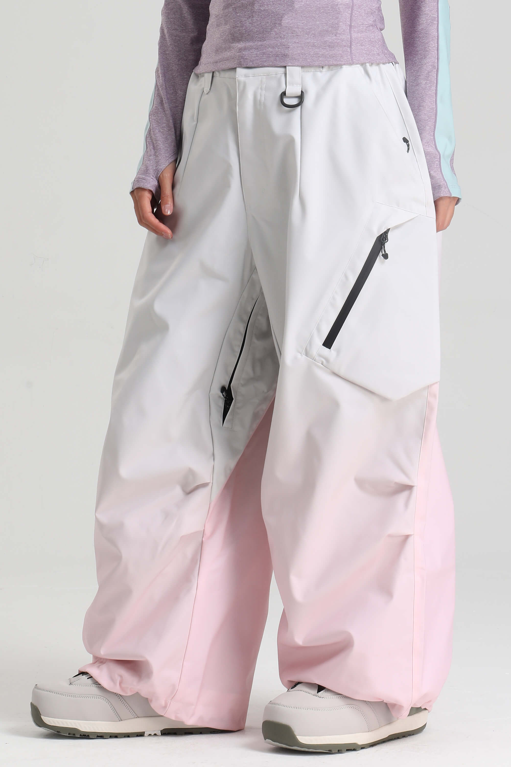Women's rose baggy snow pants lightweight waterproof breathable with inner thigh vents for skiing
