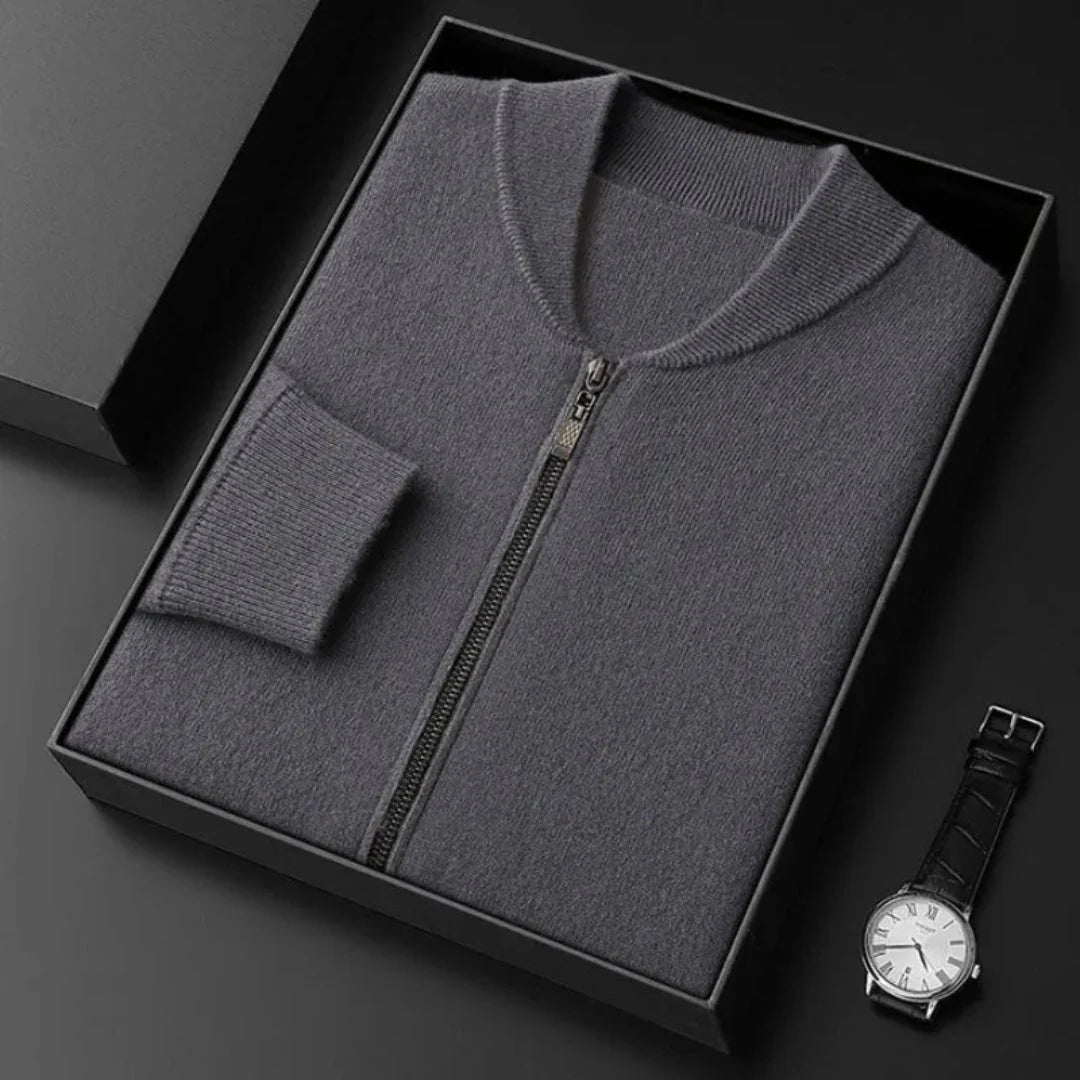 Heather gray cashmere wool lounge set zip-front jacket drawstring pants breathable premium blend