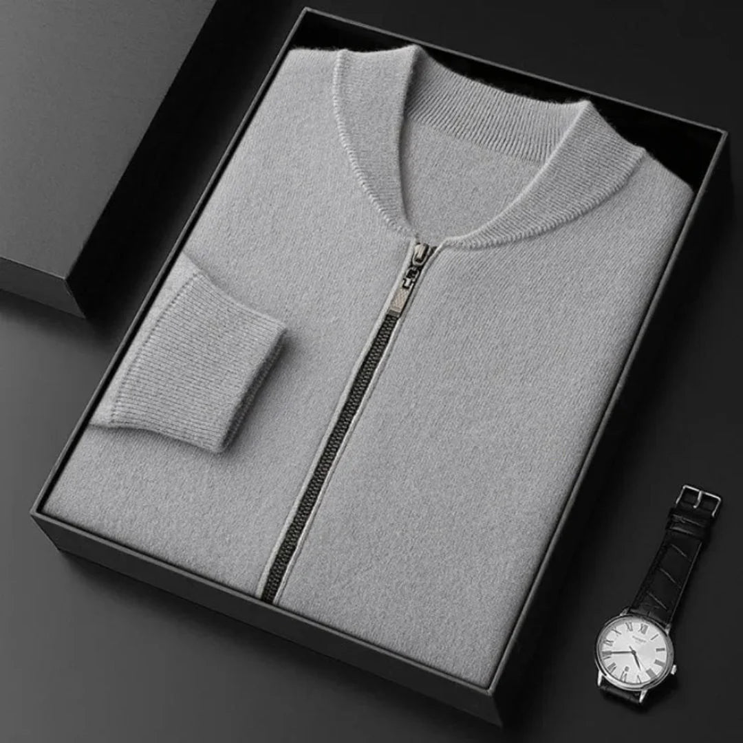 Charcoal cashmere wool lounge set zip-front jacket drawstring pants breathable luxurious home comfort
