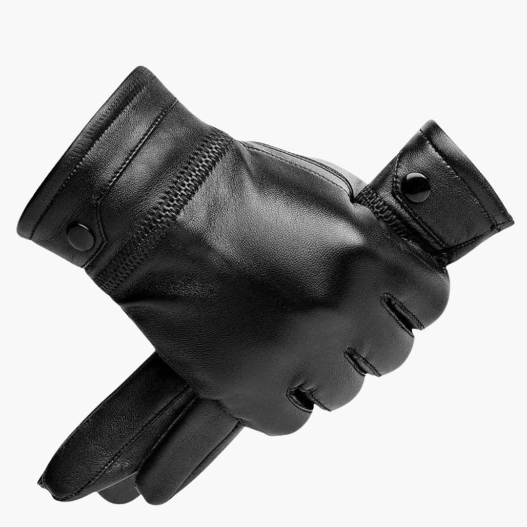 Men's winter gloves black adjustable wrist strap snap button insulated lined cold weather outdoor fit