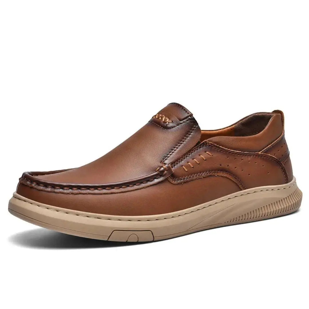 Men's classic brown leather loafers slip-on style with cushioned insoles and durable traction outsole