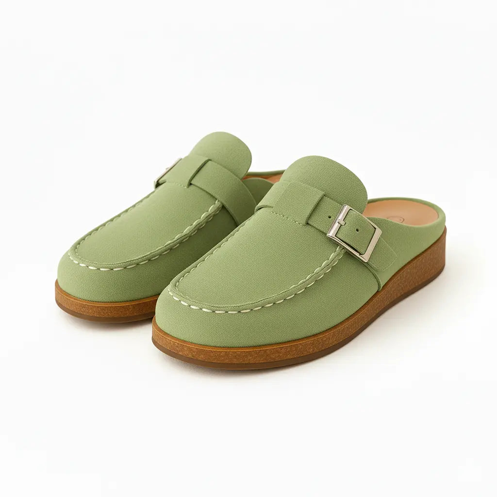 Women's suede slip-on mules wide fit lightweight ergonomic footbed everyday comfort style