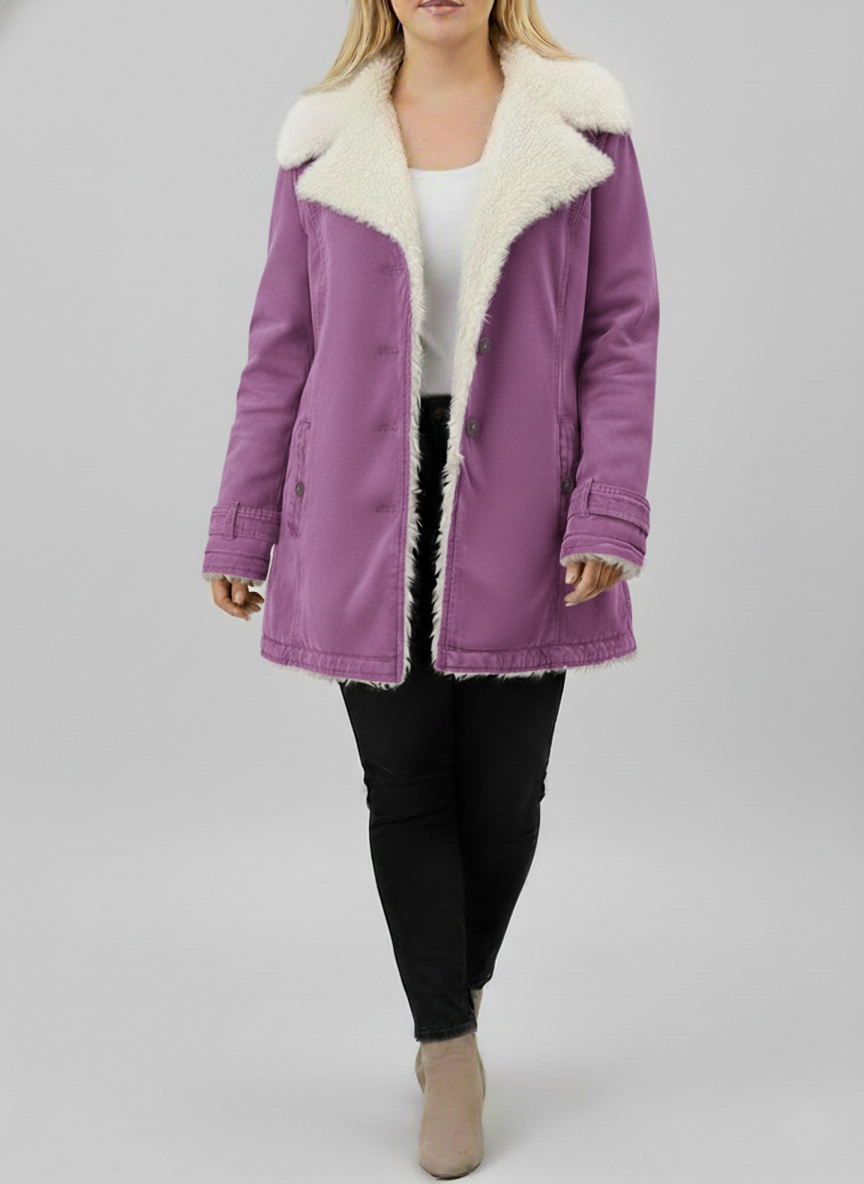Women's plus size sherpa lined winter jacket cozy fit with plush interior warmth