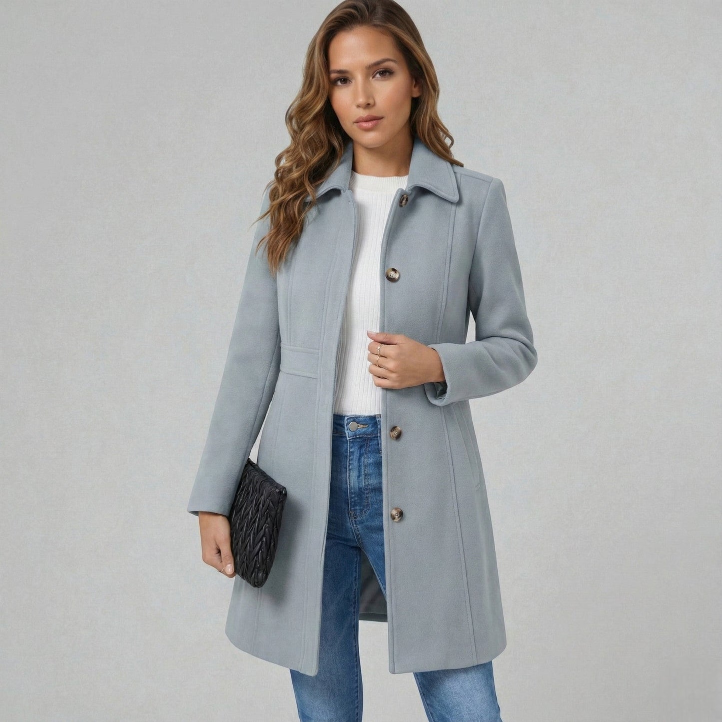 Women's Josephine winter coat in classic A-line silhouette with button placket and elegant collar