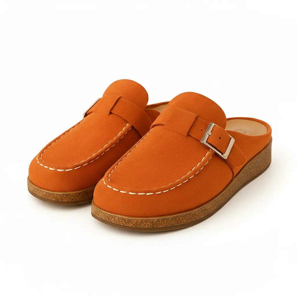 Women's suede slip-on mules wide fit lightweight ergonomic footbed everyday comfort style