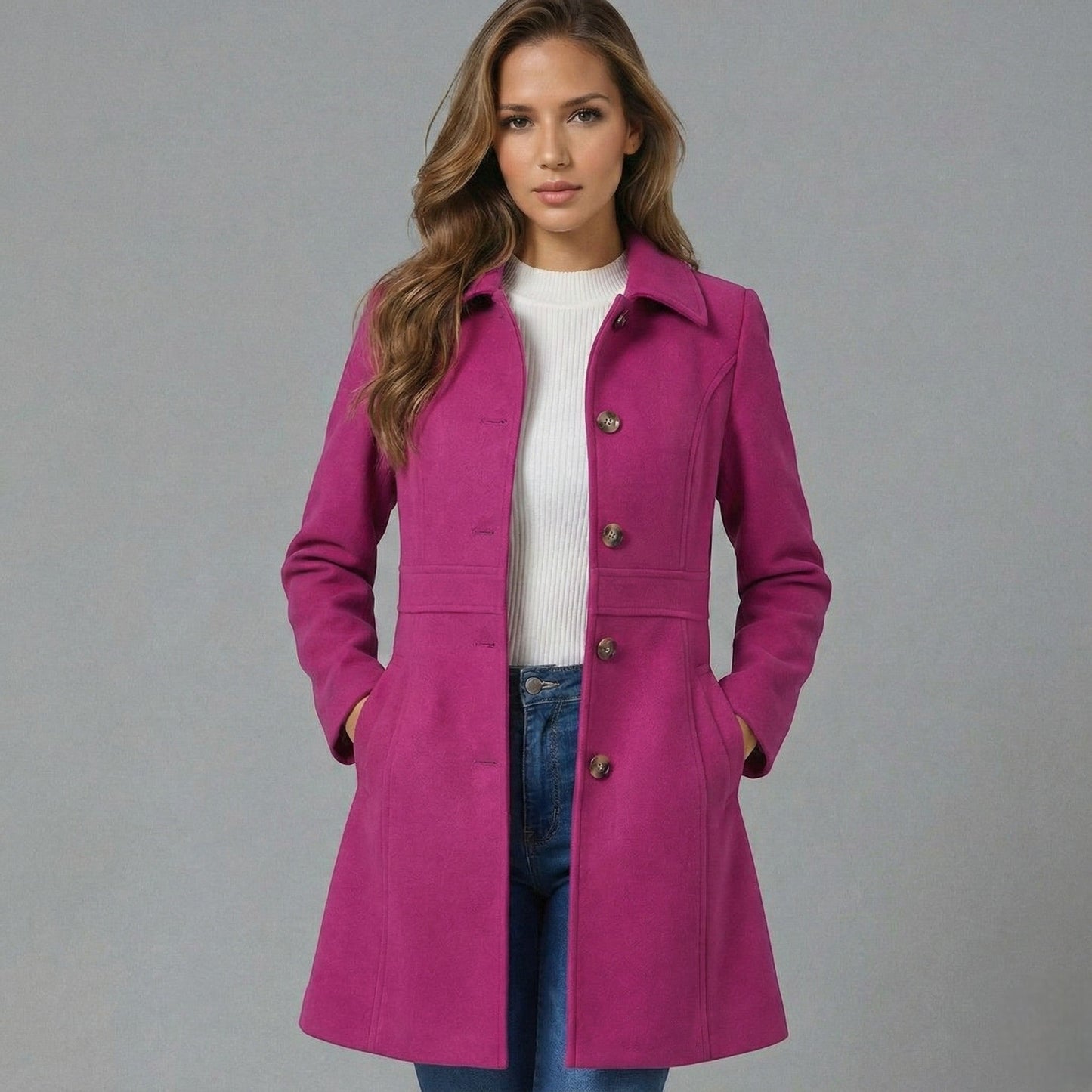Josephine women's winter coat button placket A-line silhouette classic collar soft fabric elegant