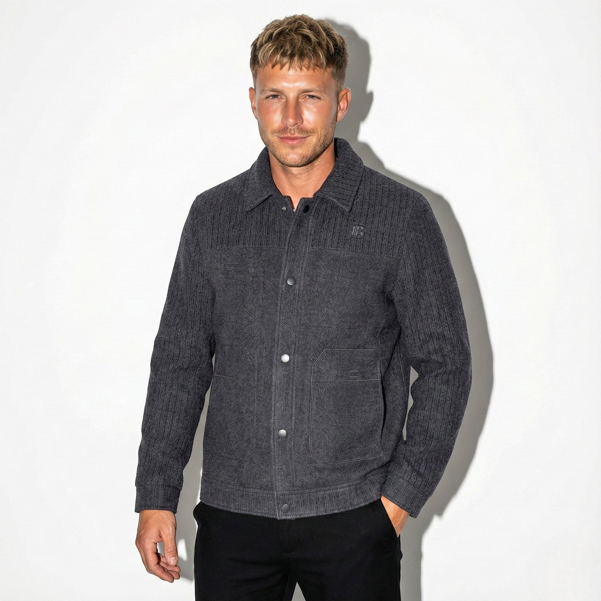 Men's wool jacket modern straight cut smooth finish urban style warm winter outerwear