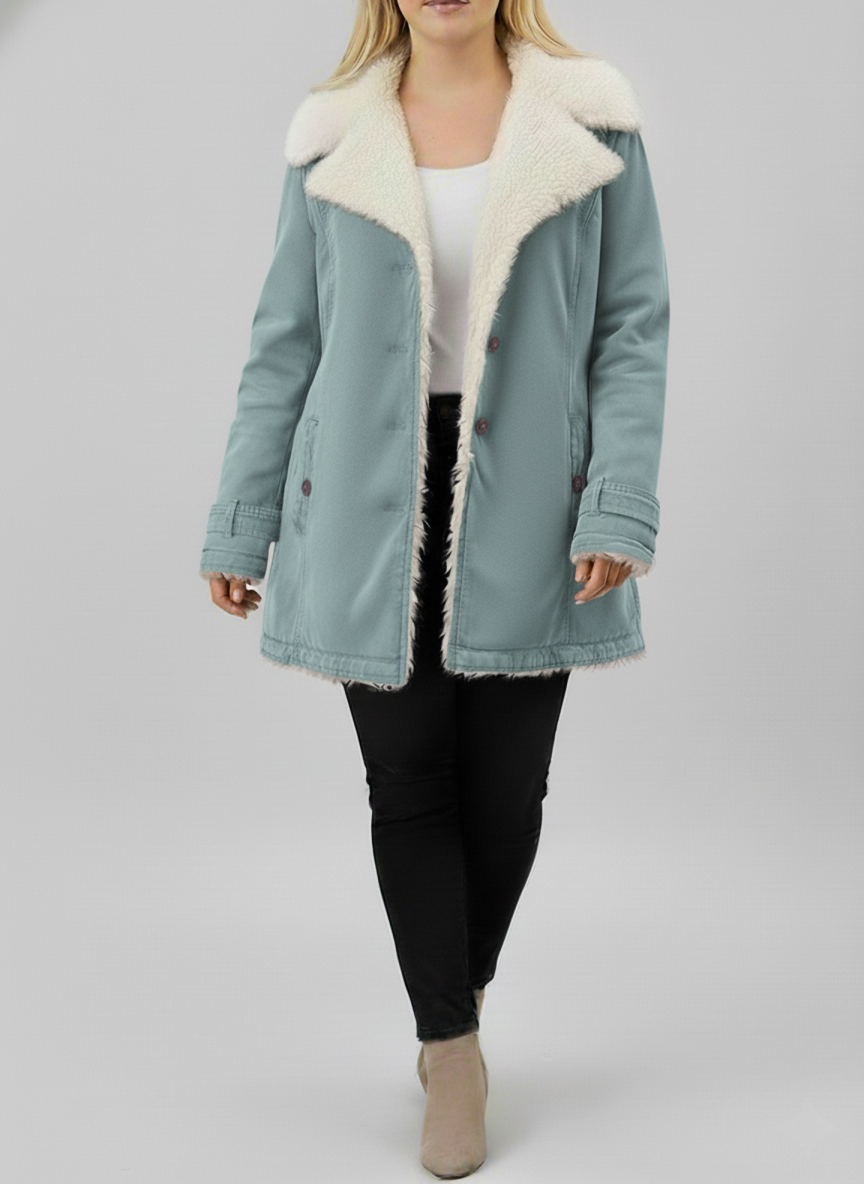 Plus size women's sherpa lined winter jacket cozy fit with plush interior warmth for cold weather