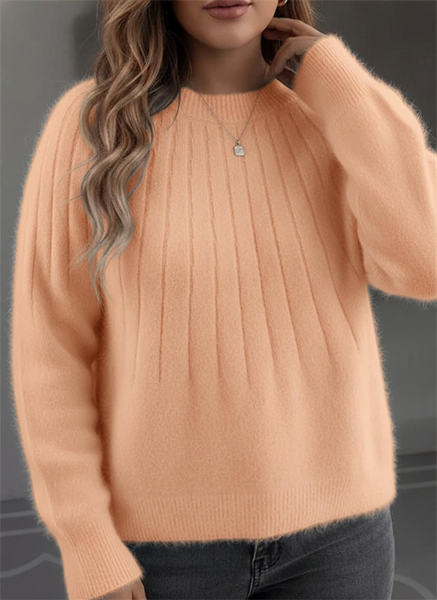 Plus size women's soft rib knit sweater cozy fluffy texture autumn-winter comfort extended sizing