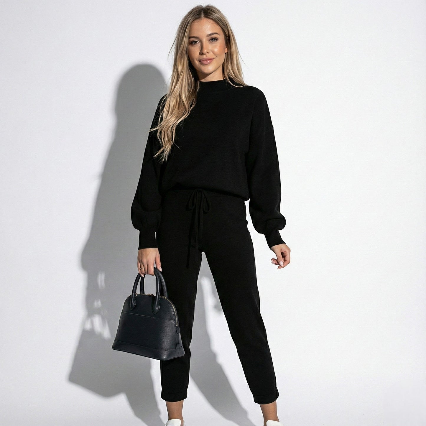 Elsa women's cotton loungewear set crew-neck top and cuffed pants soft two-piece cozy homewear