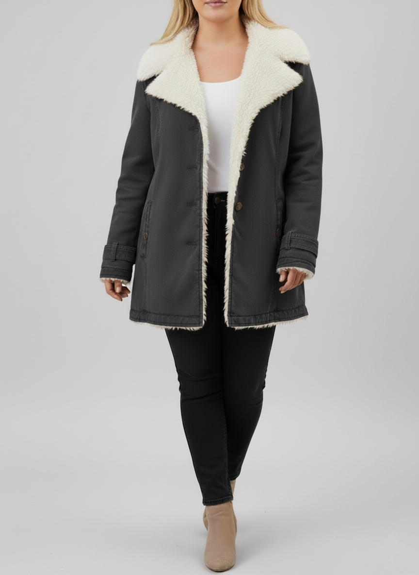Women's plus size sherpa lined winter jacket cozy fit with plush fleece interior for maximum warmth