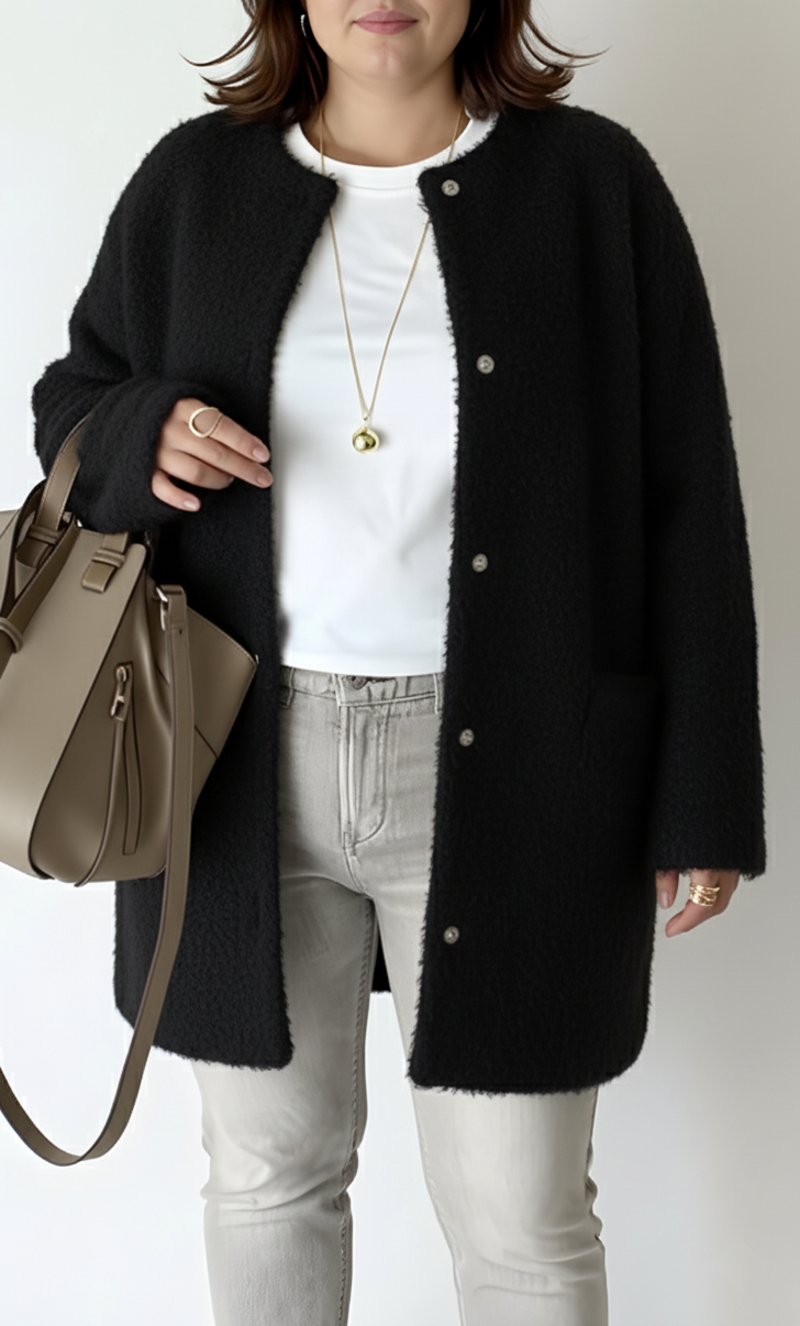 Plus size women's knit cardigan loose fit elegant sweater cozy layering style for curvy figures