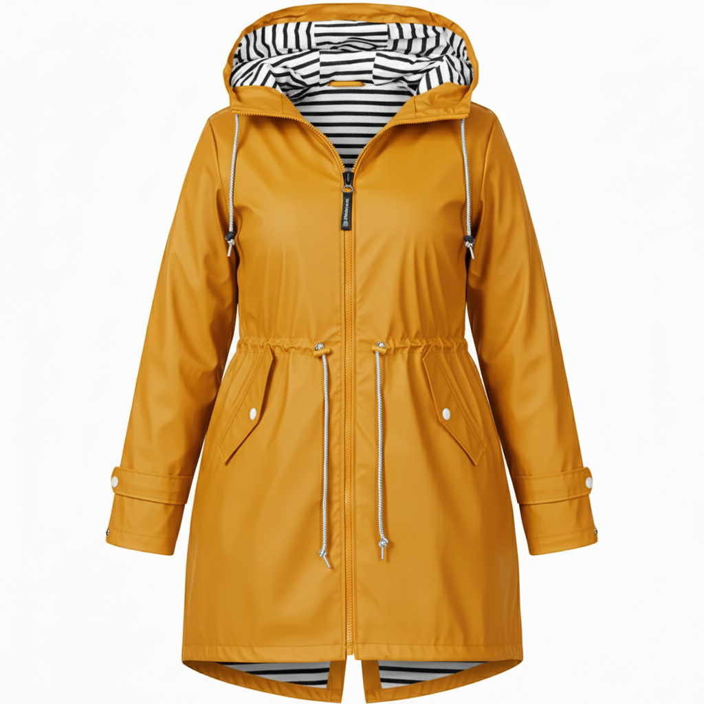 Women's plus size waterproof rain jacket curvy fit windproof coated shell all-weather urban style