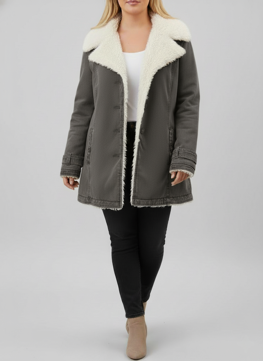 Women's plus size sherpa lined winter jacket cozy fit with plush interior warmth